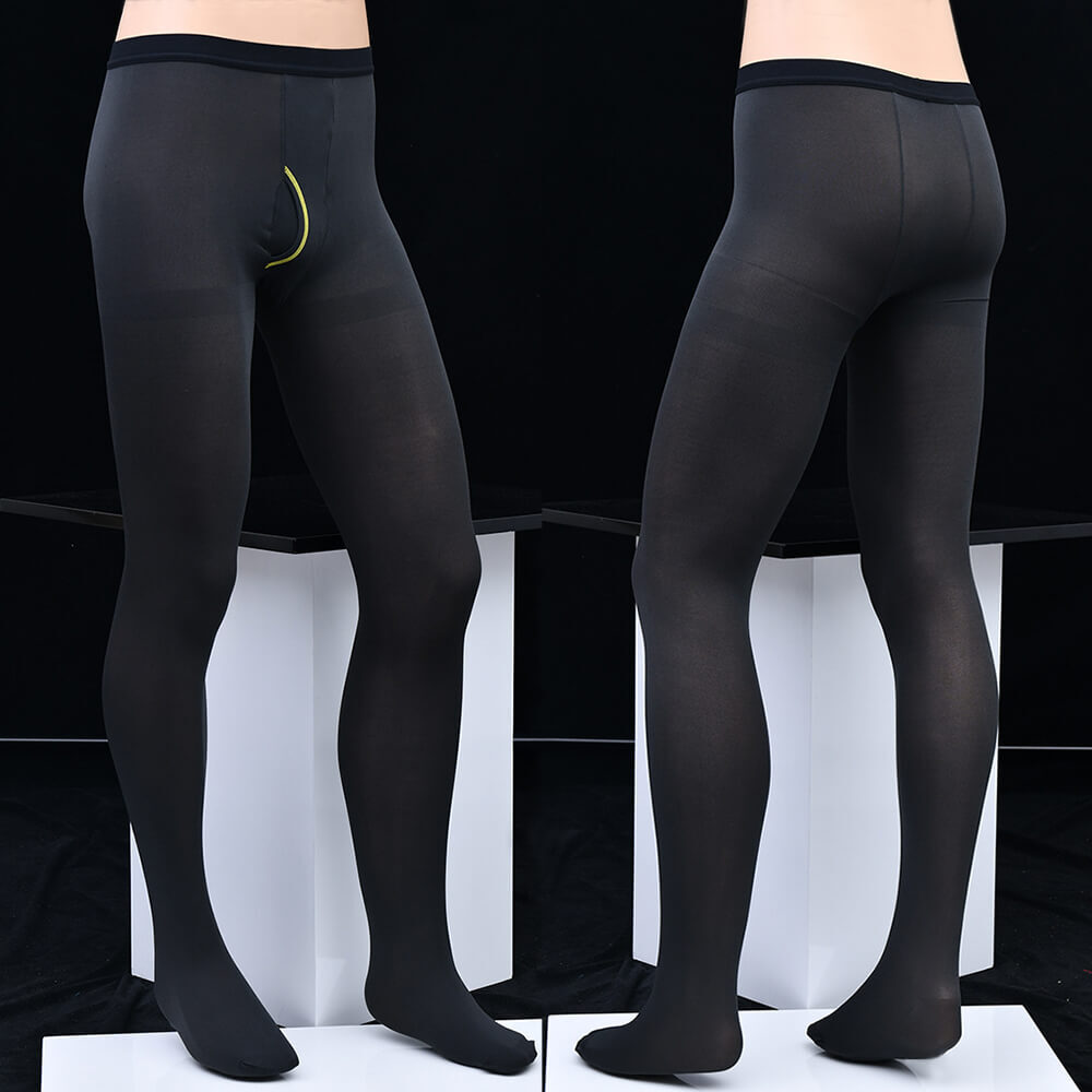 Men's Open Fly Sports Pantyhose Footed Long Johns Pants Stretch Tights Stockings