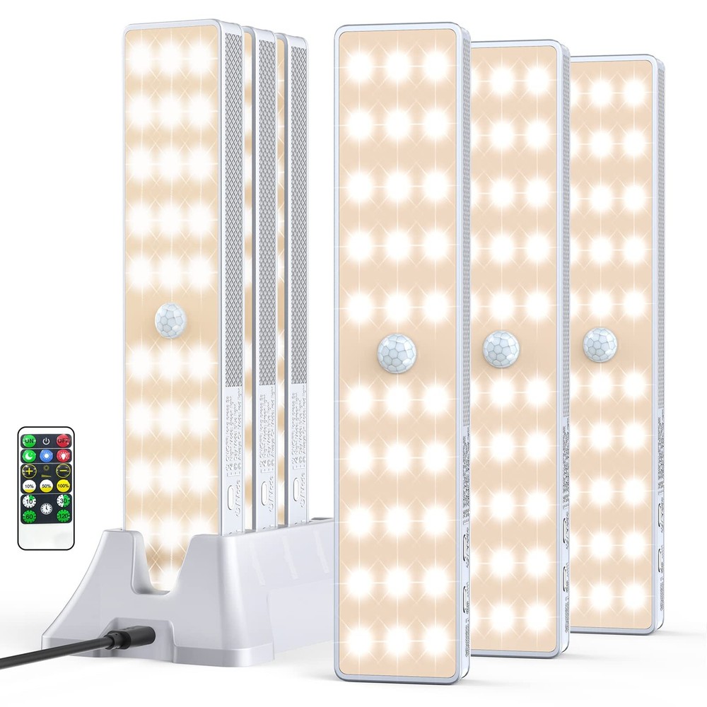LED Closet Light with Charging Station, 6 Pcs 30LEDs Rechargeable Motion Sens...