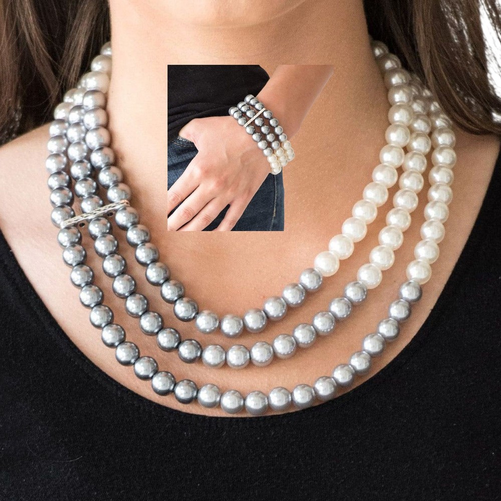 NWT PAPARAZZI 3 Strands Faux Pearl 3 Piece SET Time Square Central Park Set