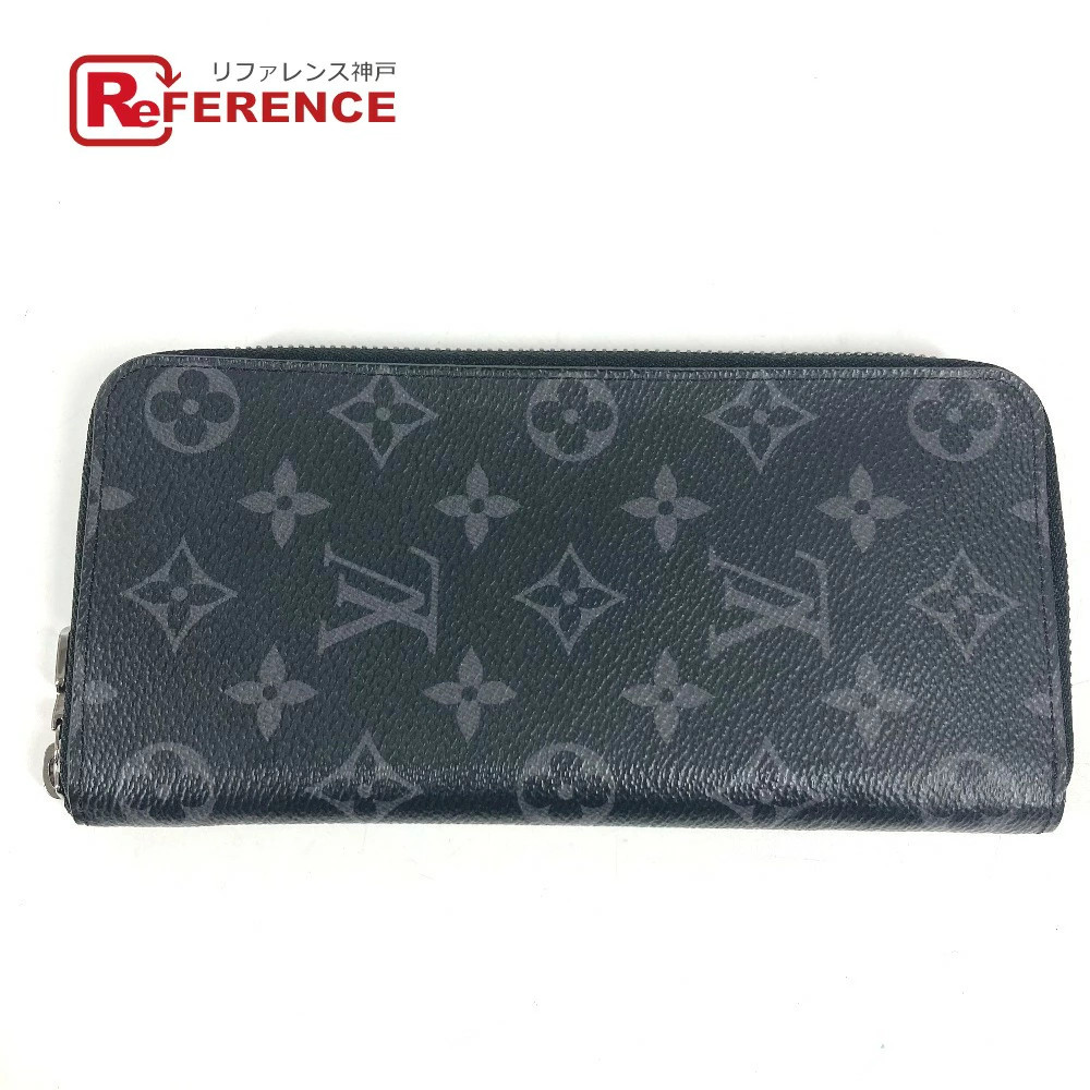 LOUIS VUITTON Zippy Wallet Monogram Eclipse Black Leather Used