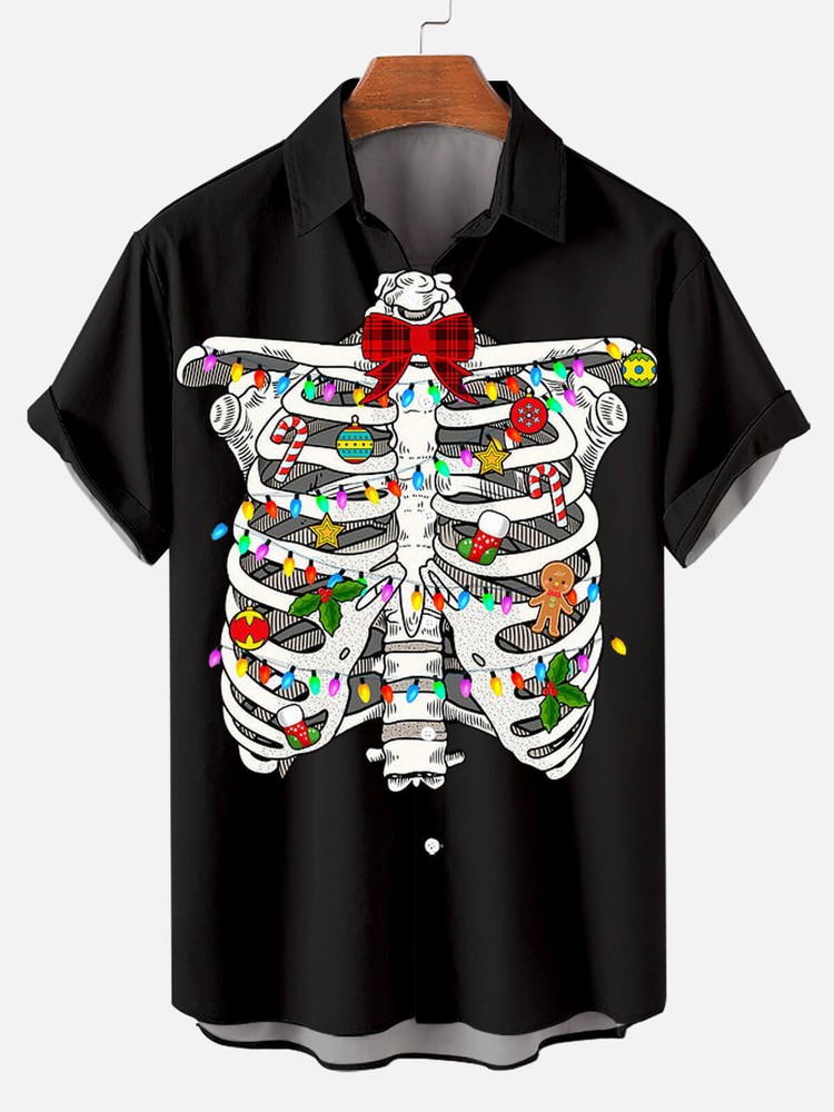 Merry Christmas Skull Design Men’s Graphic Short Sleeve T-Shirt for Holiday Style