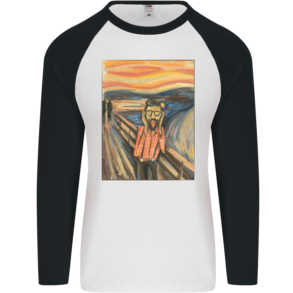 Hipster Scream Art Vintage Baseball T-Shirt for Men