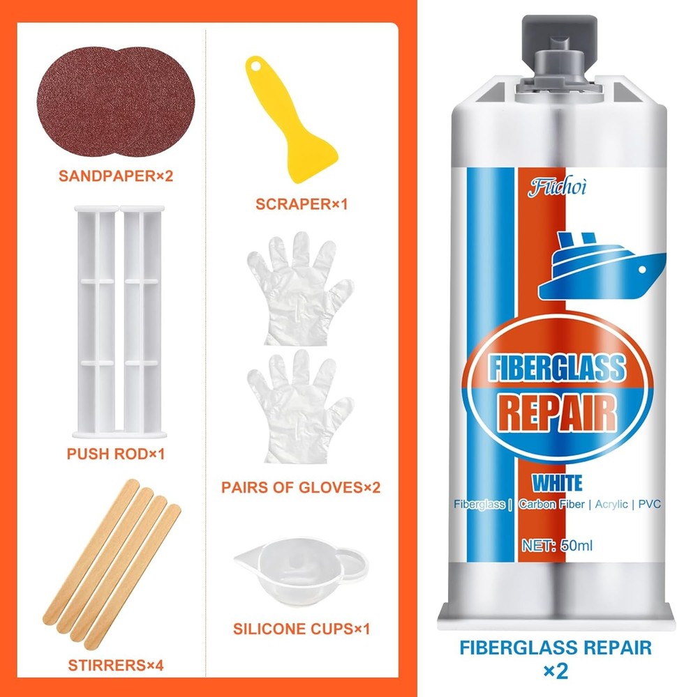 Fiberglass Repair Kit with 100ml White Gel Coat for Boats and Marine Fiberglass