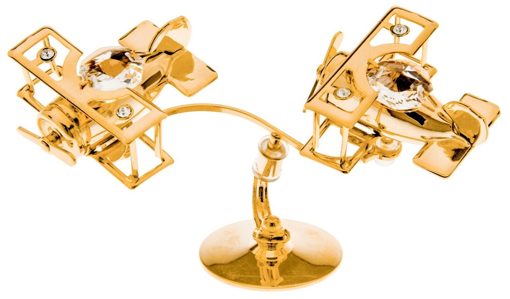 24K Gold-Plated Swarovski Crystal Double Mini Bi-Plane Figurine-image