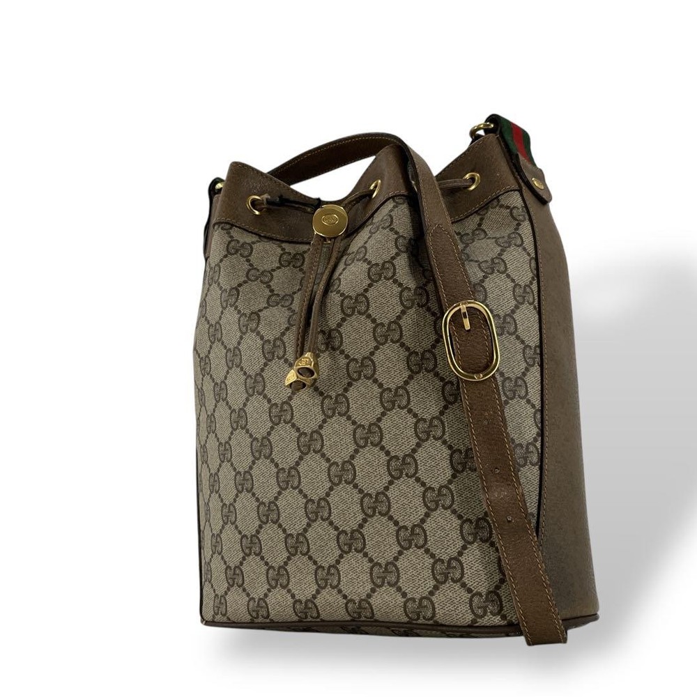 Old Gucci Shoulder Bag Drawstring GG Supreme Interlocking All-over Pattern