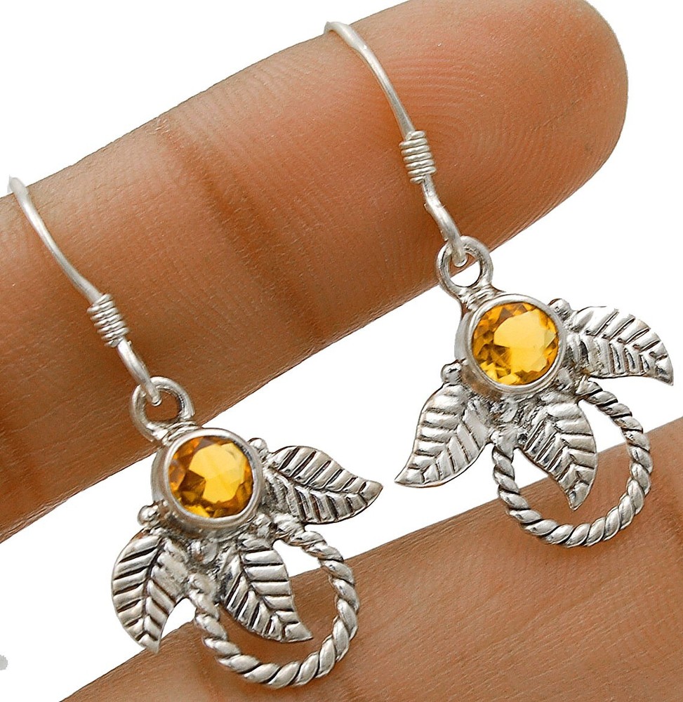 Natural Leaf Citrine 3CT Sterling Silver Earrings 1.5 Inches Long B8-3