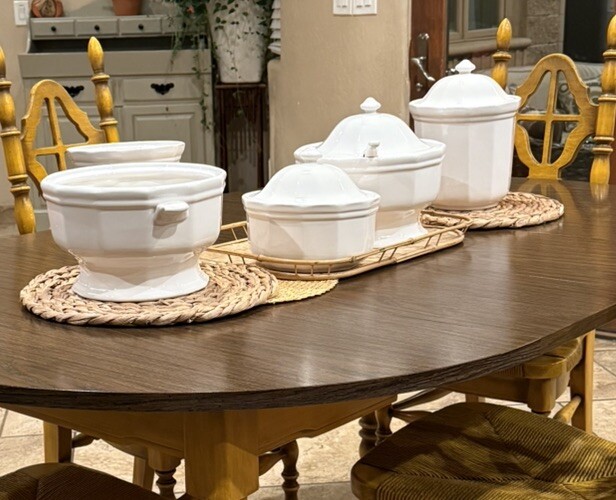 Vintage 1963 Phaltzgraff Heritage White Soup Tureen Set with Lid, Ladle & Canister