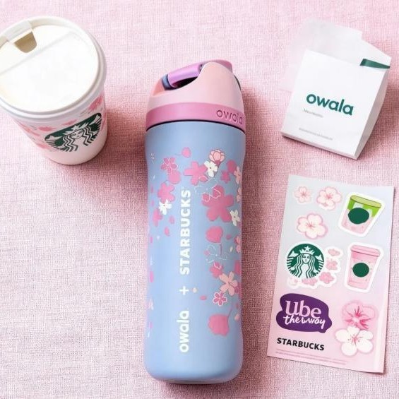 Starbucks X Owala 2026 Sakura Limited Insulated Water Bottle 24oz Blue-pink Base