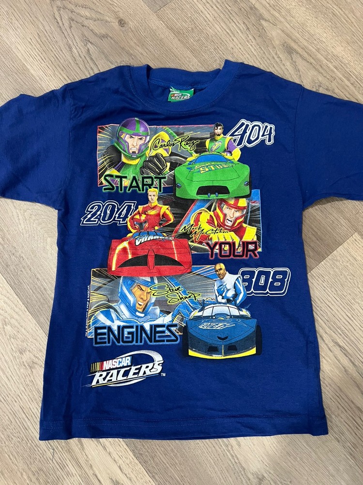 RARE Vintage 90s NASCAR Racers Youth Small Kids T-SHIRT BLUE