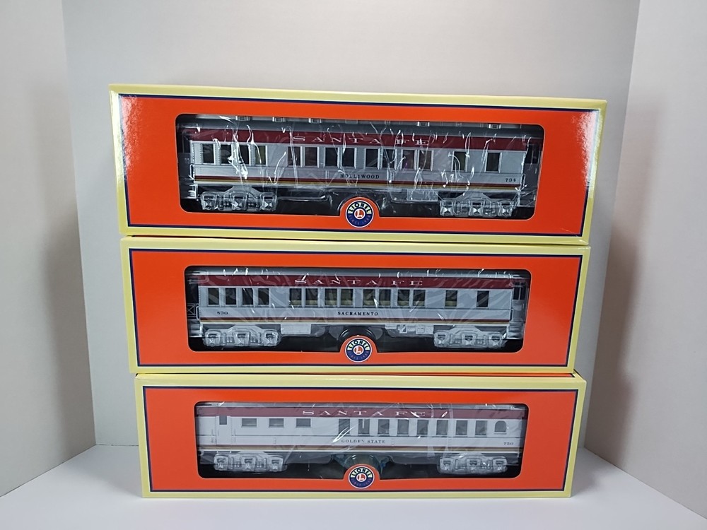 Lionel O-Gauge Santa Fe Streamlined 3-Car Passenger Train Set NOS Model 29092 29093 29094