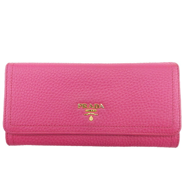 PRADA Pink Leather Long Wallet with Gold Hardware Logo Authentic Pre-Owned e17067