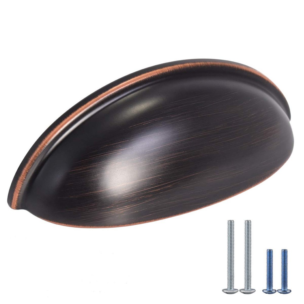 6-Pack Oil Rubbed Bronze Drawer Bin Cup Pulls for Cabinets & Dressers - 3