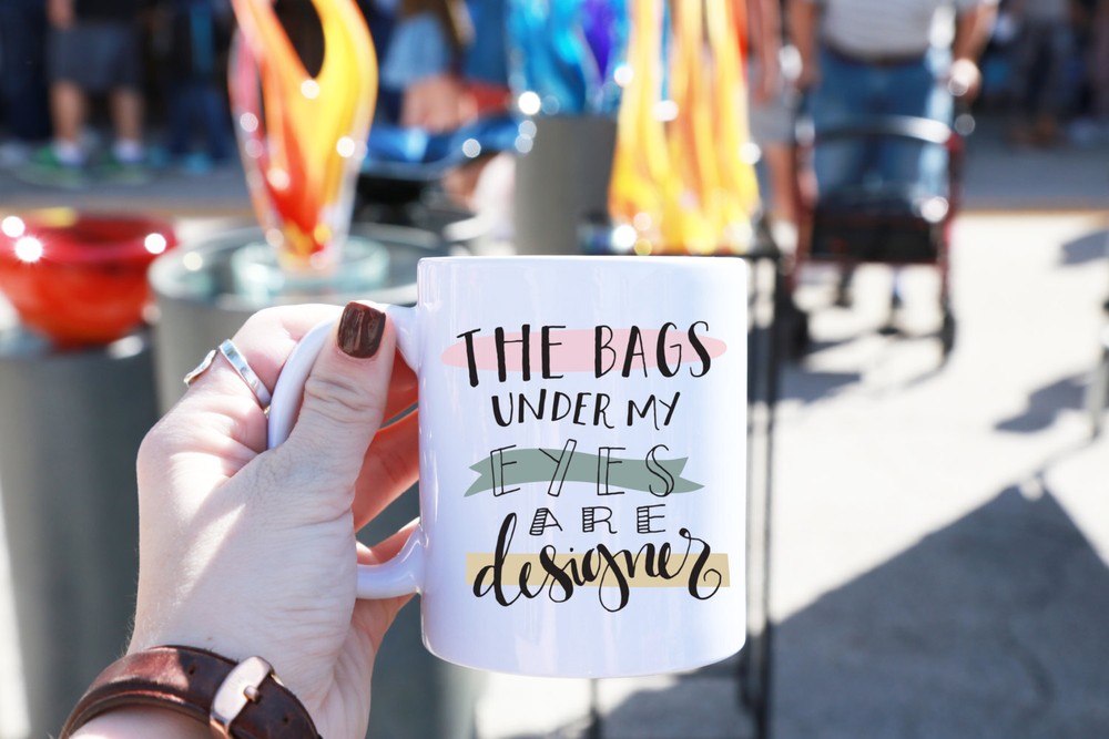 The Bags Under My Eyes Are Designer Funny Illustrated Ceramic Plastic Travel Mug