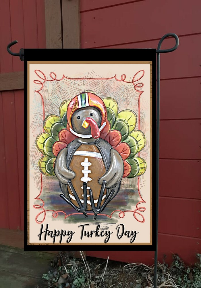 Happy Turkey Day Football Turkey Garden Flag - Double Sided Top Quality