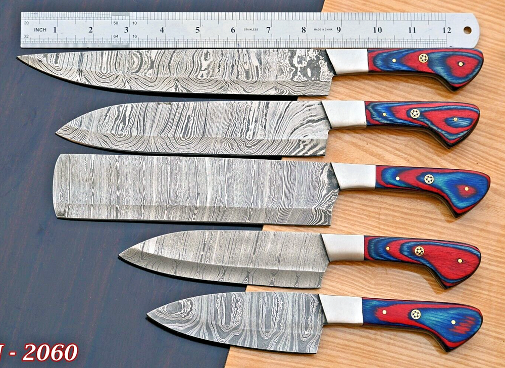 Custom Forged Damascus Steel Chef Knife Set Kitchen Knives 2060