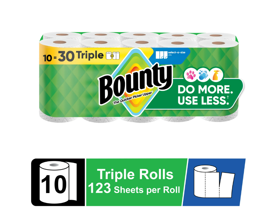Bounty Select-A-Size Paper Towels 10 Triple Rolls Quick Absorbing