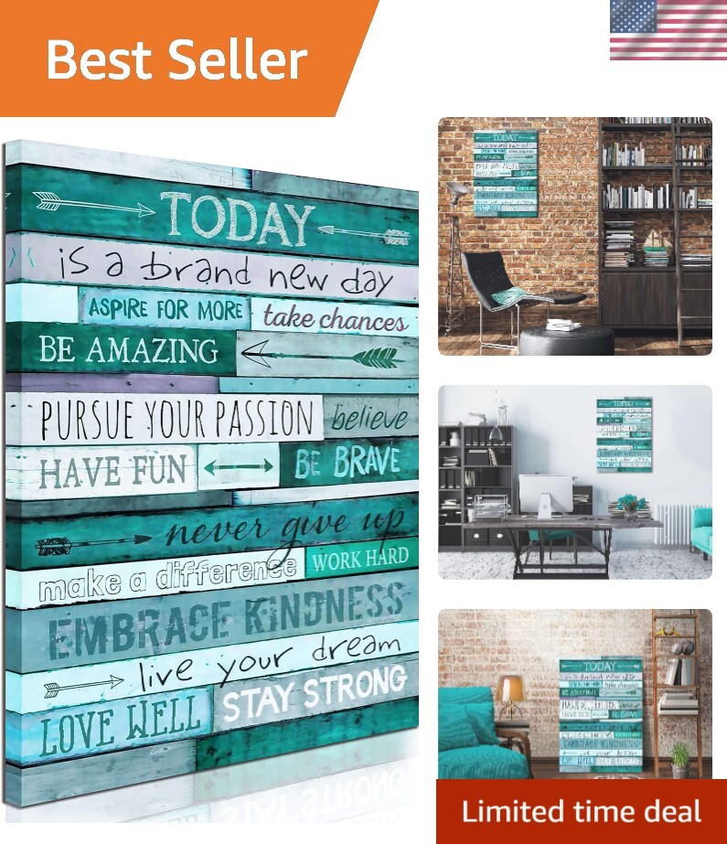 Large Inspirational Wall-Art - Positive Office Wall Decor - Teal Motivational...