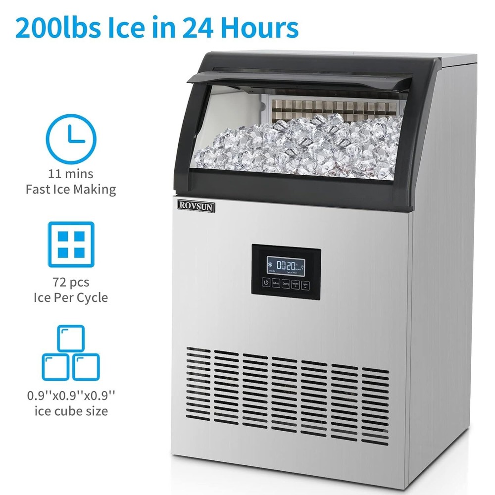 Commercial Ice Maker 200lbs Stainless Steel Built-in Cube Machine Bar Restaurant
