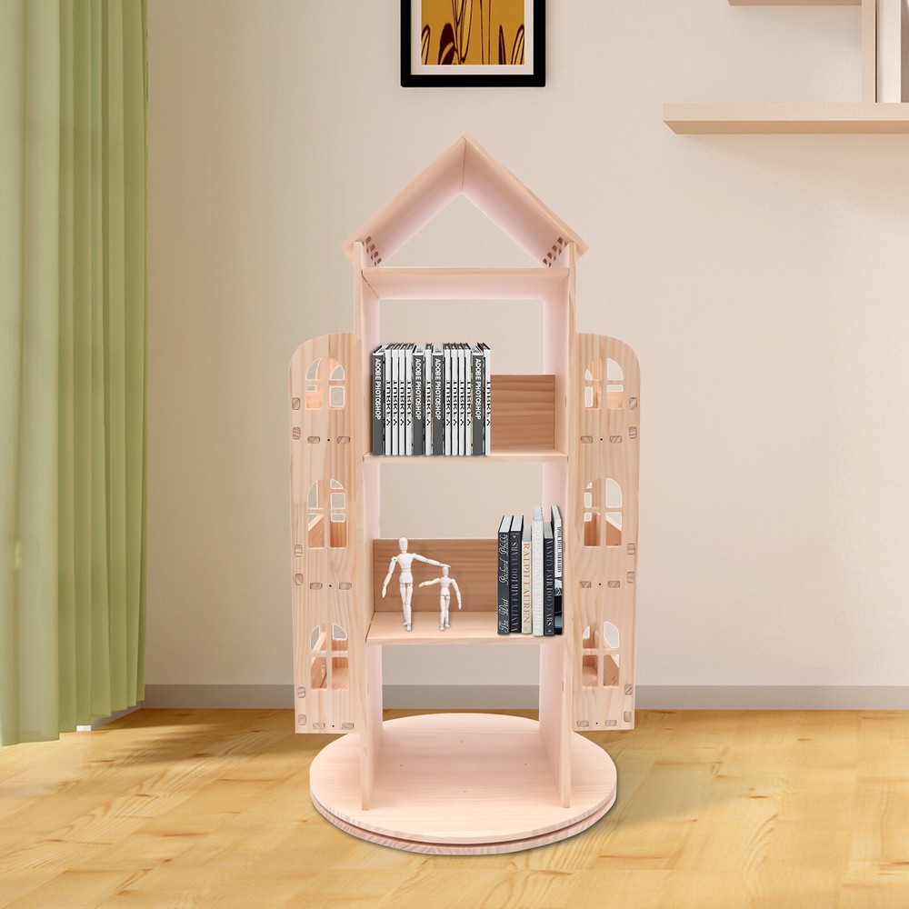 4-Tier Rotating Bookcase Floor Standing Storage Rack USA