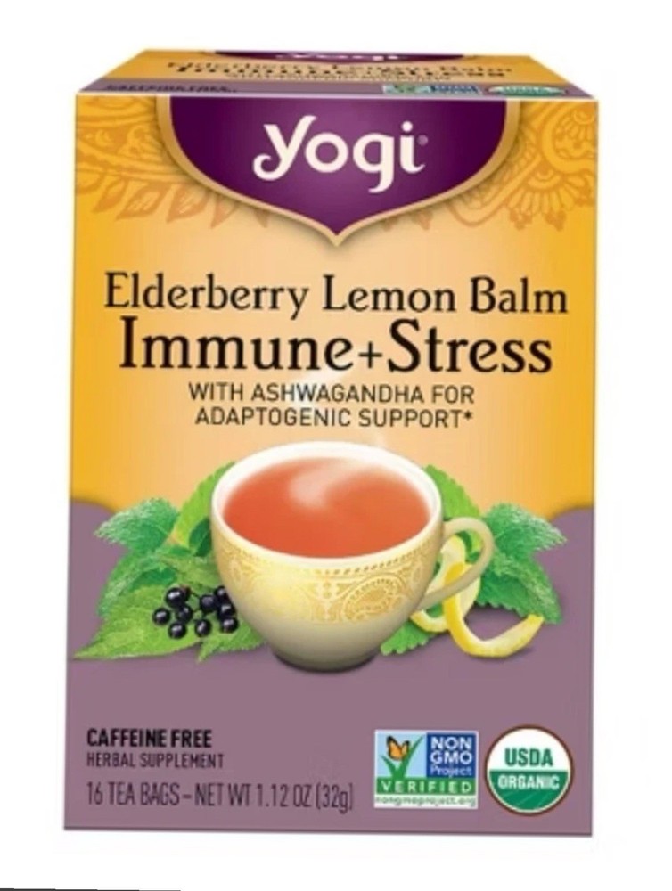 Yogi Tea Elderberry Lemon Balm Immune Stress Support 16 Tea Bags