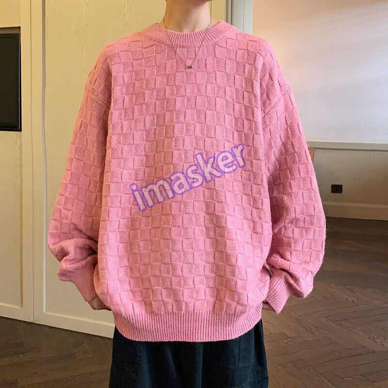 Men's Knitted Sweater Japanese Retro Waffle Solid Color Knitted Sweater Couple