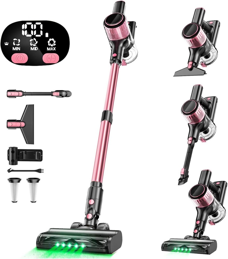Cordless Vacuum Cleaner, 30Kpa 8-in-1 Stick with Anti-Tangle Pink