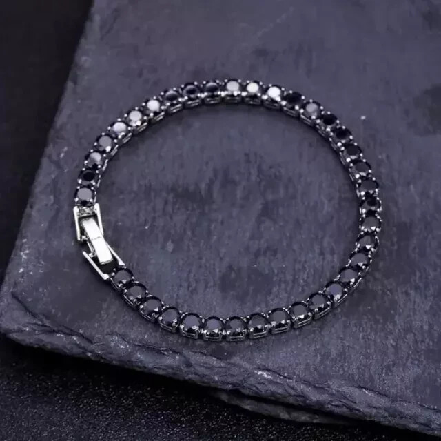 12Ct Round Lab Created Black Diamond 14k White Gold Plated Tennis Bracelet 7