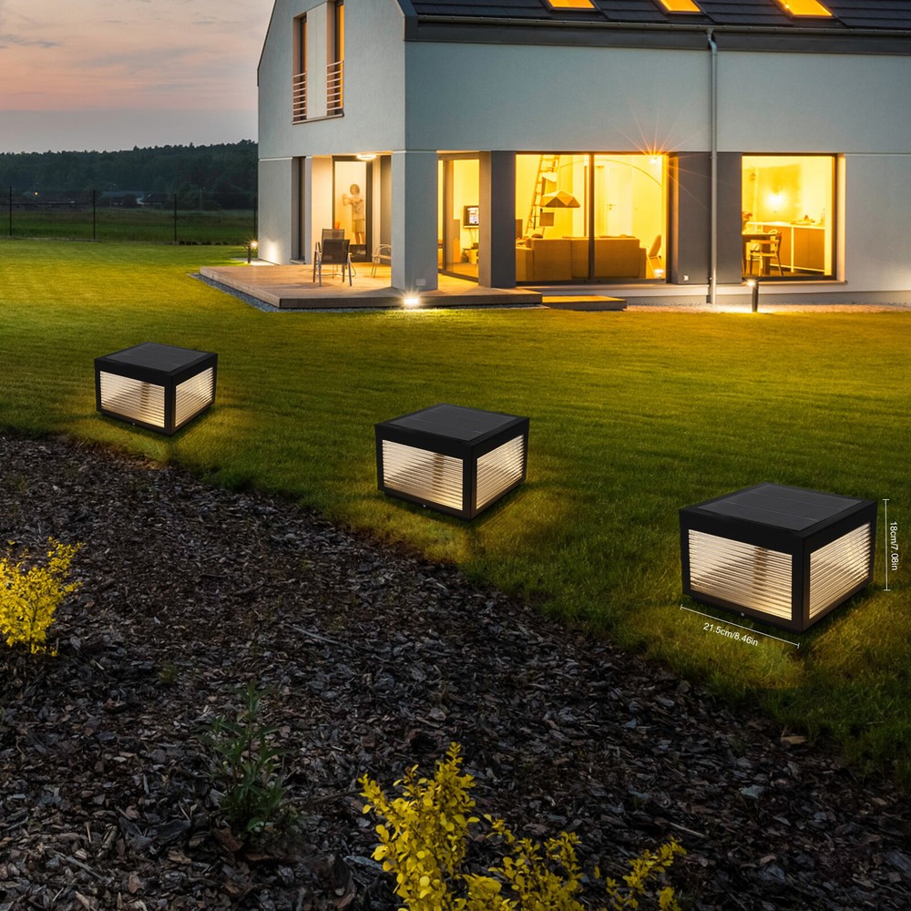 Solar-Powered Black LED Outdoor Pillar Lamp for Garden Fence and Yard