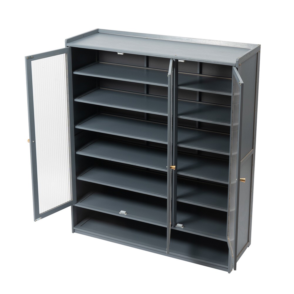 Freestanding Shoe Rack Cabinet with Slipper Storage & Plant Shelf for Entryway