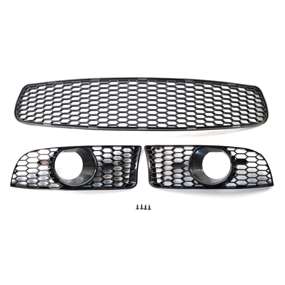For BMW E90 E92 E93 M3 Style Front Bumper Honeycomb Gloss Black Fog Light Grille