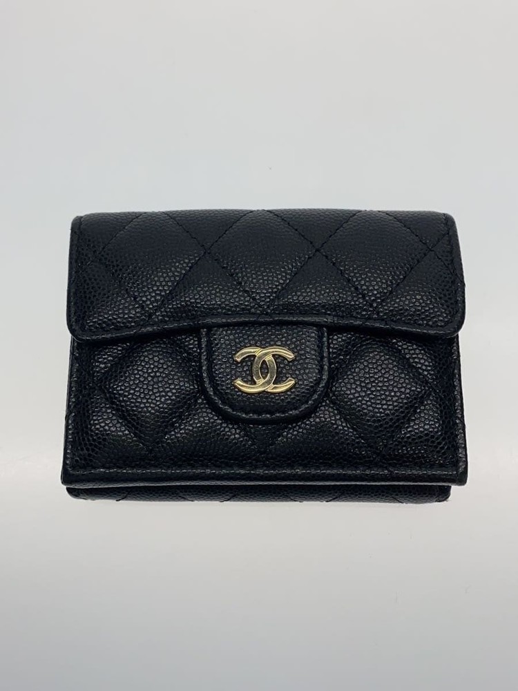 CHANEL Tri-Fold Caviar Leather Wallet CC Black Pre-Owned