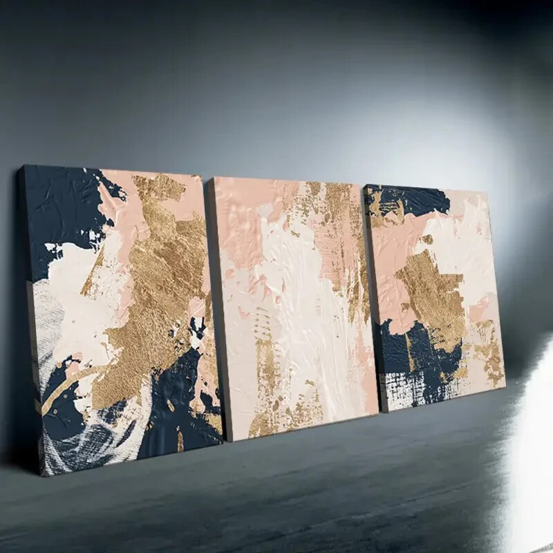 3pcs Blue Pink Golden  Modern Wall Art Aesthetic Pictures Canvas Unframed