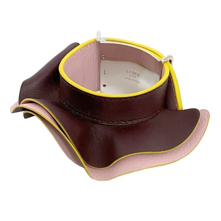 Rare Fendi Bordeaux Pink Leather Metal Bracelet MV1916