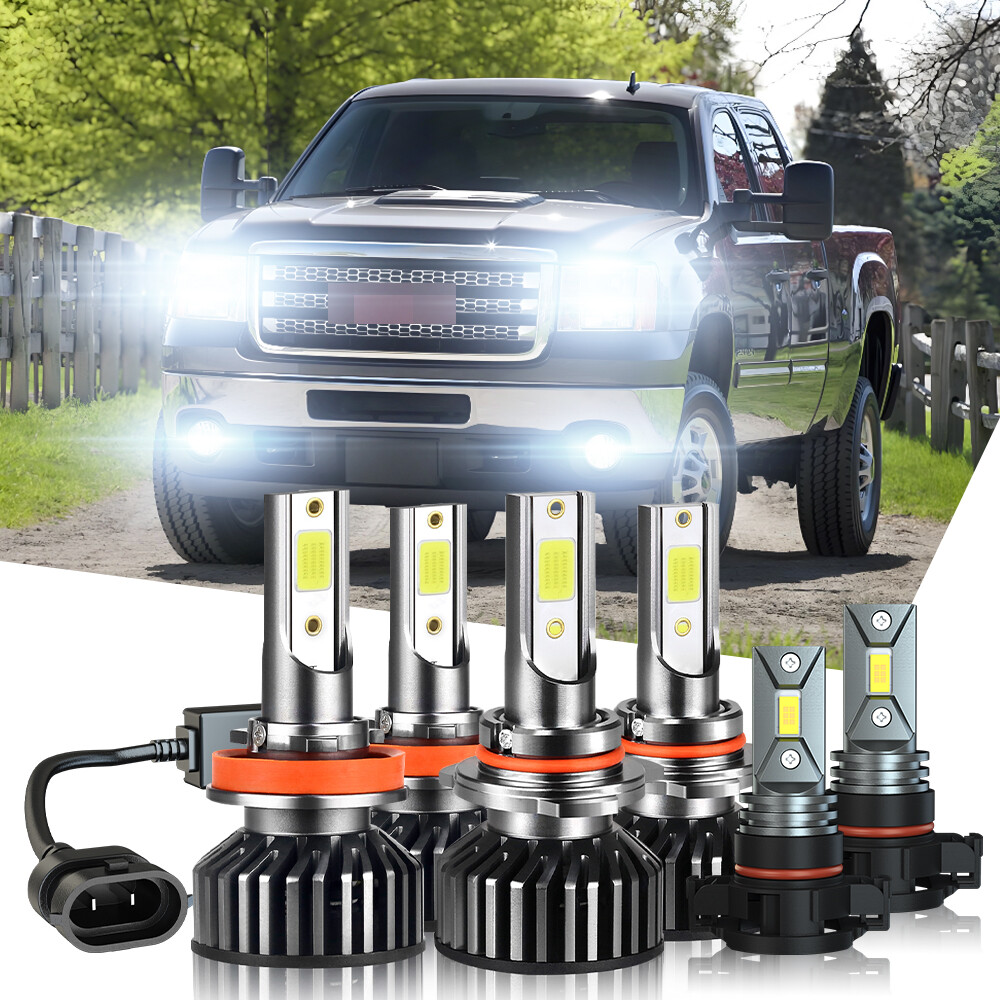Fit GMC Sierra 1500 2500HD 3500HD 2007-2019 LED Headlight Fog Light Bulbs Kit
