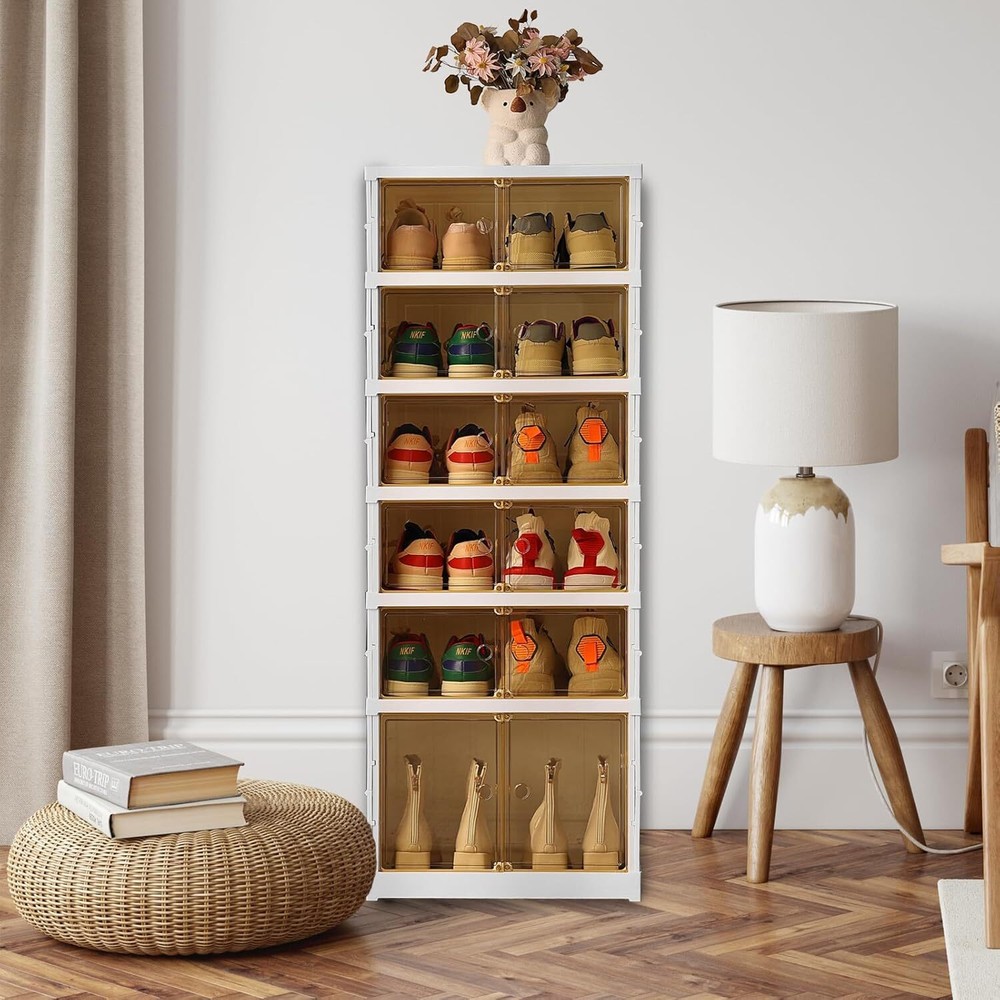 6-Tier Plastic Shoe Rack with Detachable Storage Boxes Easy Assembly Free Standing