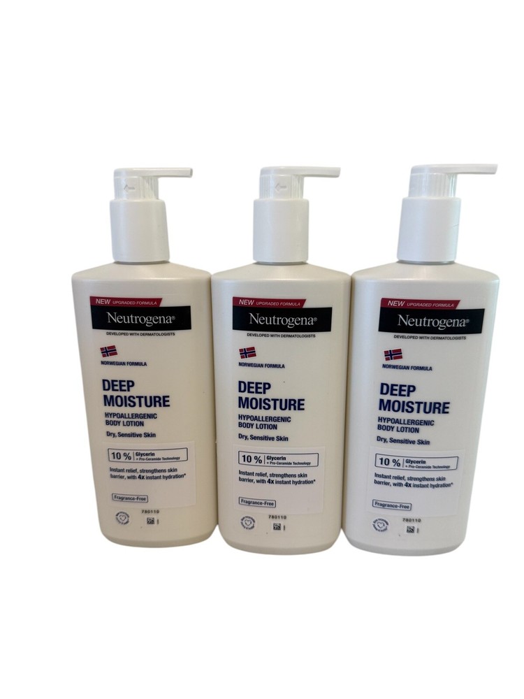 3x Neutrogena DEEP MOISTURE Hypoallergenic Body Lotion 13.5oz FRAGRANCE FREE