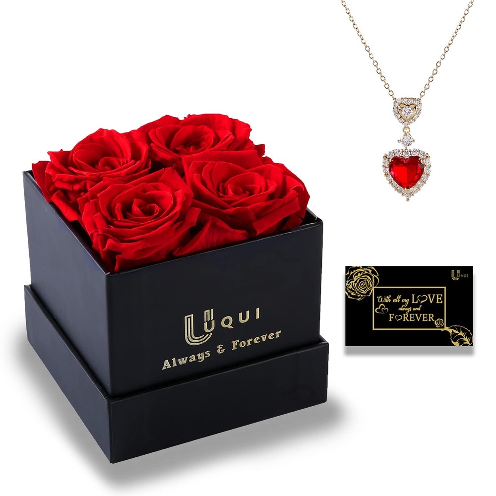 U UQUI Rose Flowers for Mothers Day, Forever Preserved Rose in A Box with Nec...