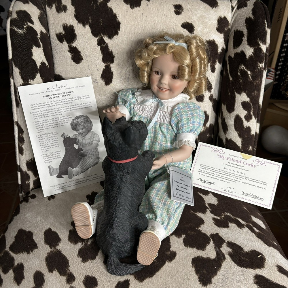 The Danbury Mint Shirley Temple and Dog ‘My Friend Corky’ Porcelain Doll New