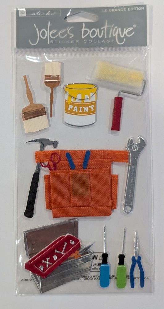 Jolee's Handyman Scrapbooking Stickers Tools Toolbox Toolbelt Paint Can Roller