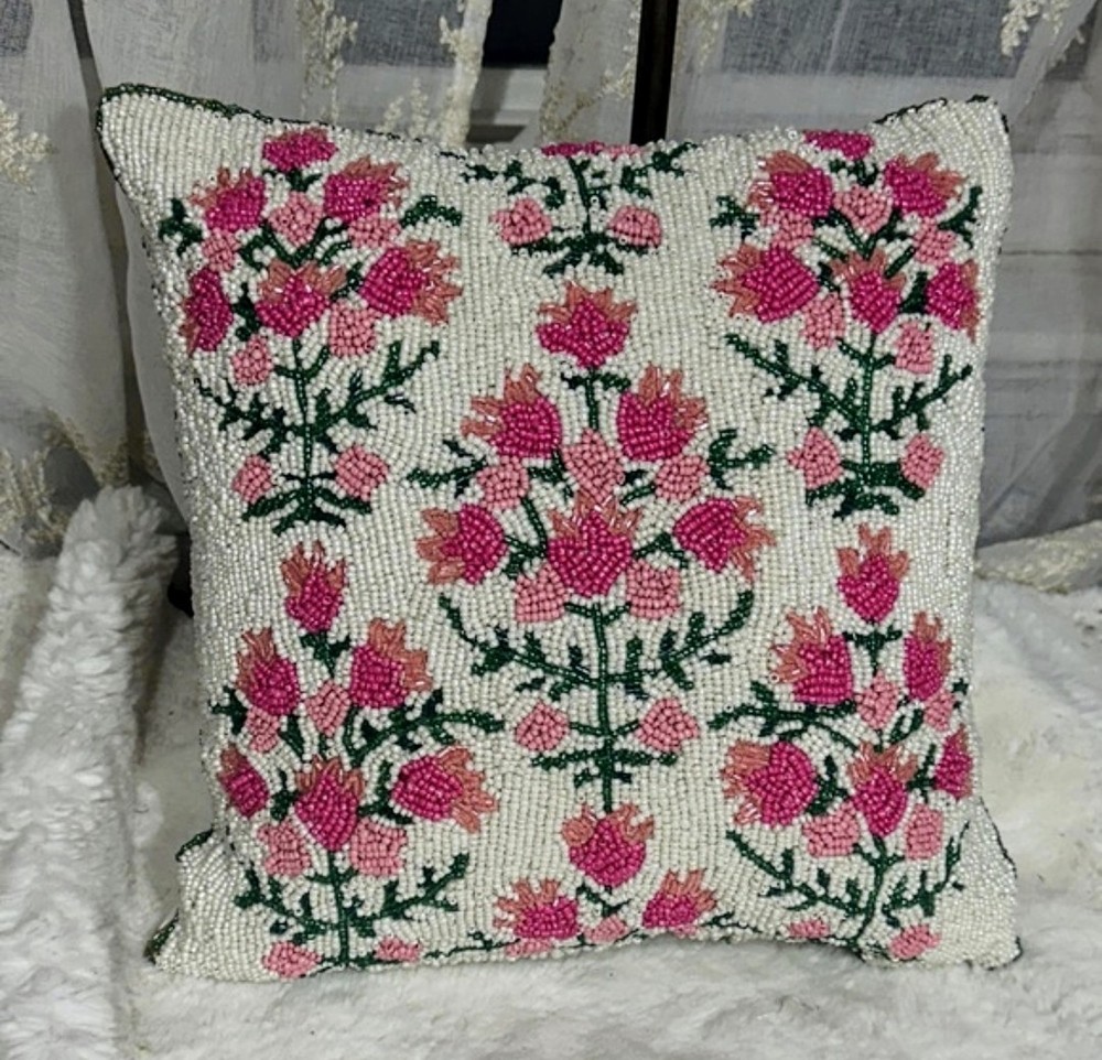 Beaded Floral Pillow NWT 13