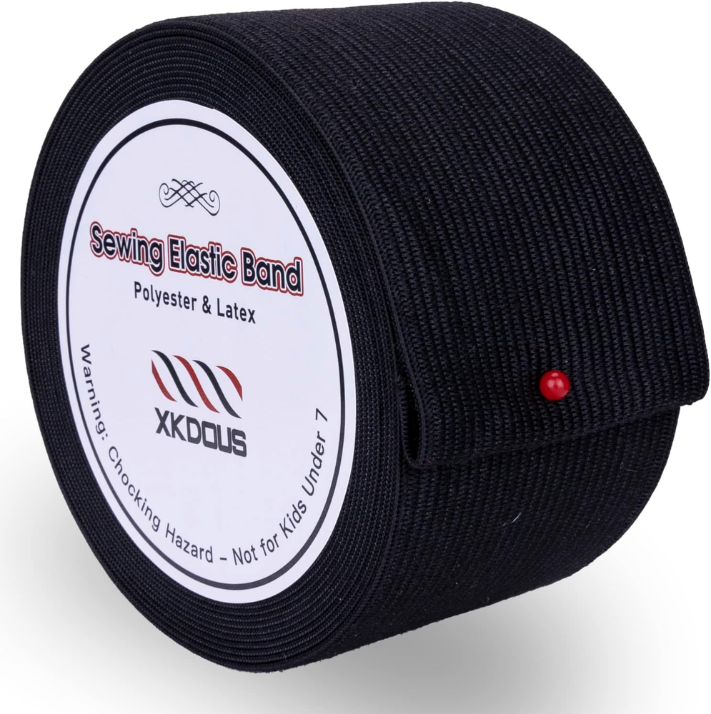 2-inch Black Knit Elastic Spool Wide Heavy Stretch Elastic Band 7 Yards