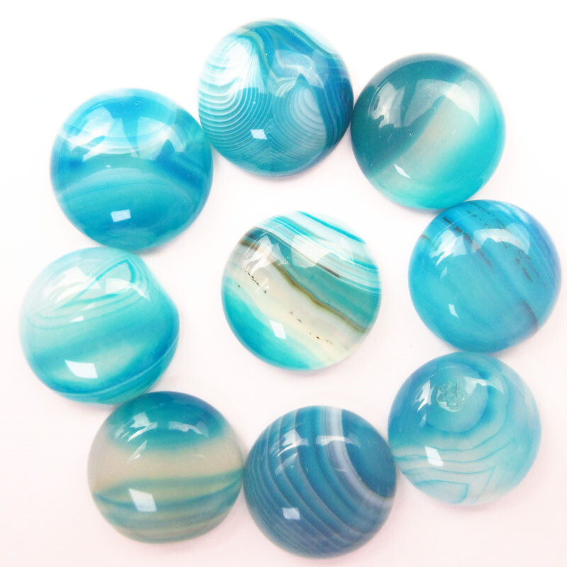 9Pcs 18x6mm Blue Onyx Agate Round Cabochons for Jewelry Making D94714