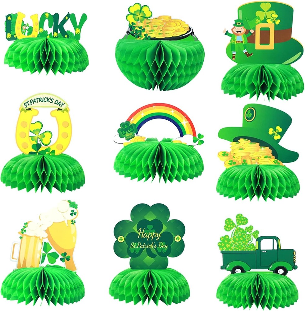 9Pcs St. Patrick's Day Shamrocks Honeycomb Centerpiece for Table Decorations Iri
