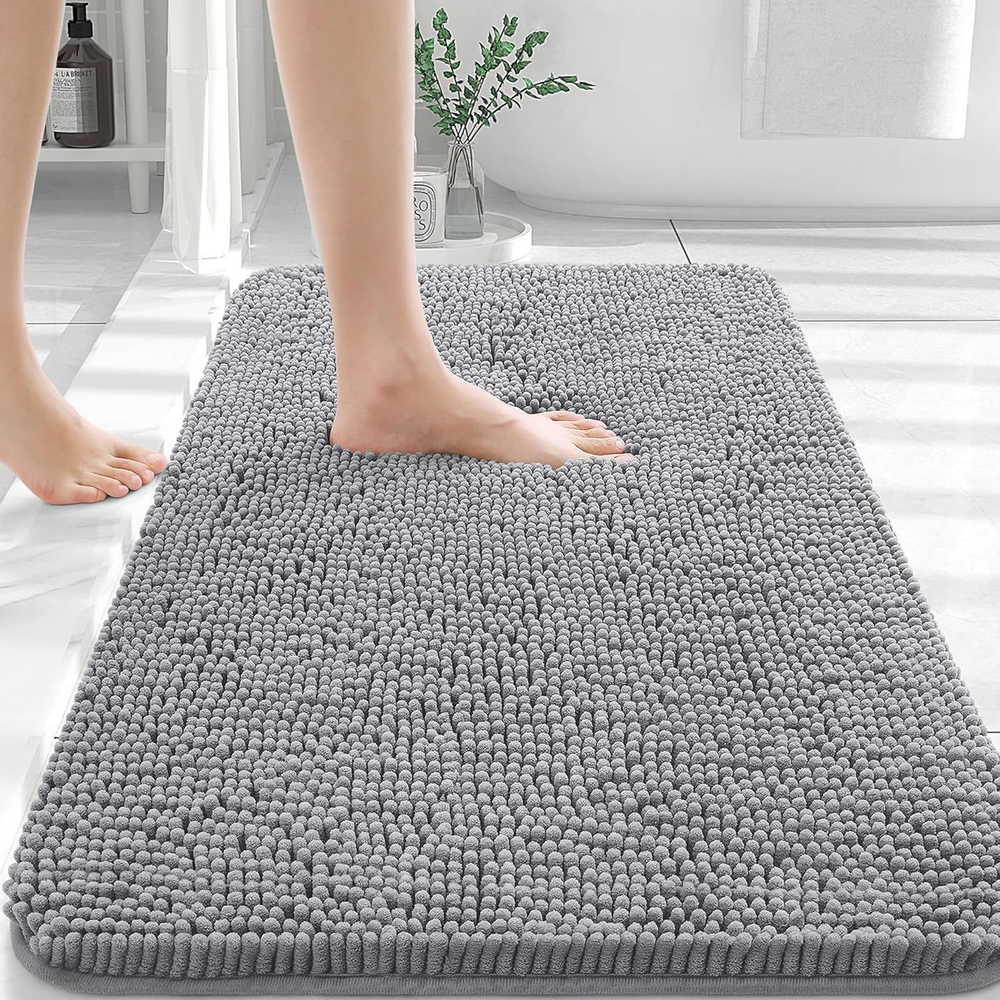 Soft Absorbent Chenille Bath Rug 30x20 with Non-Slip Rubber Backing