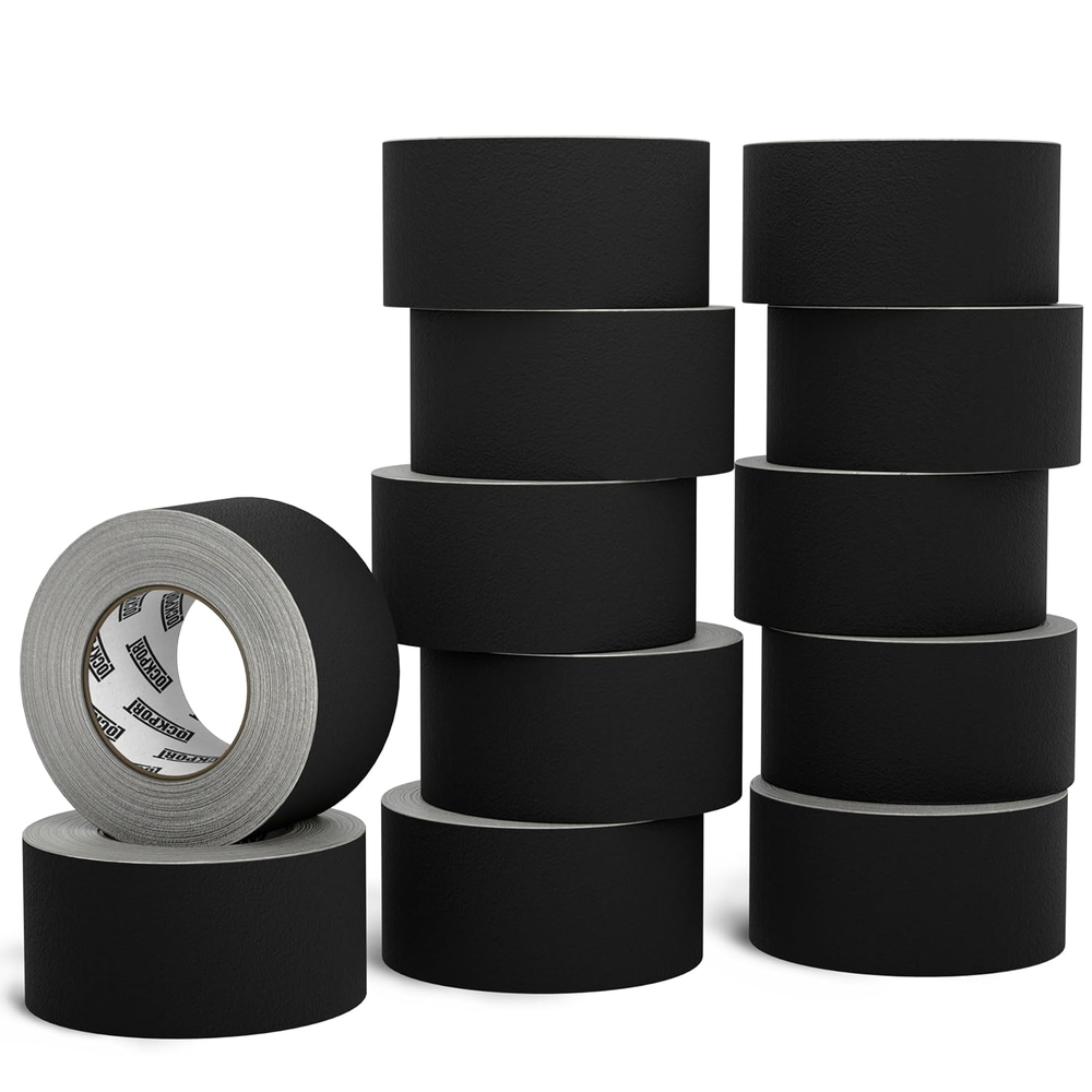 Black Gaffers Tape 2 Inch X 30 Yards - 12 Pack Pro Black Gaff Tape - Bulk Pack -
