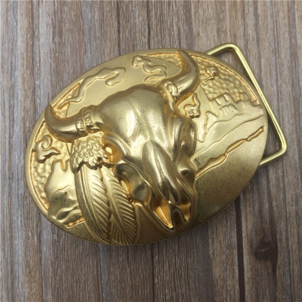 Solid Brass Western Belt Buckle Men & Women Cowboy Rodeo Vintage Style Wear Bull