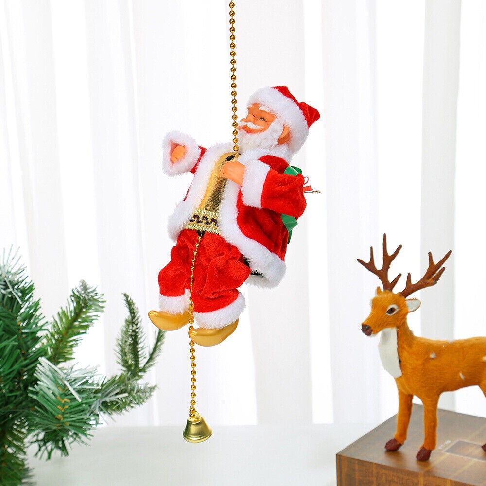 Christmas Santa Claus Gift Decor Ornament Climbing Ladder Rope Electric Xmas Toy