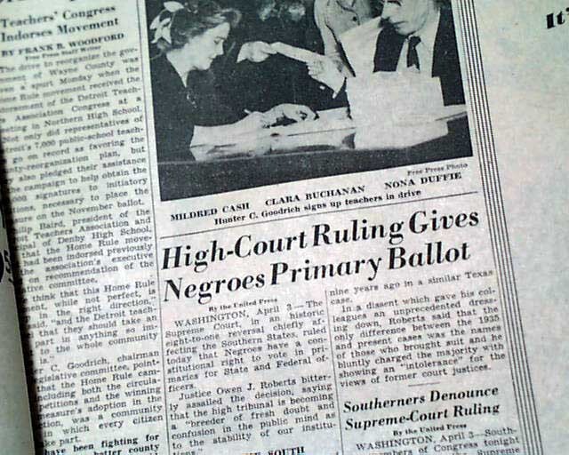 BLACKS VOTING RIGHTS Smith v. Allwright Desegregation Decision 1944 Newspaper