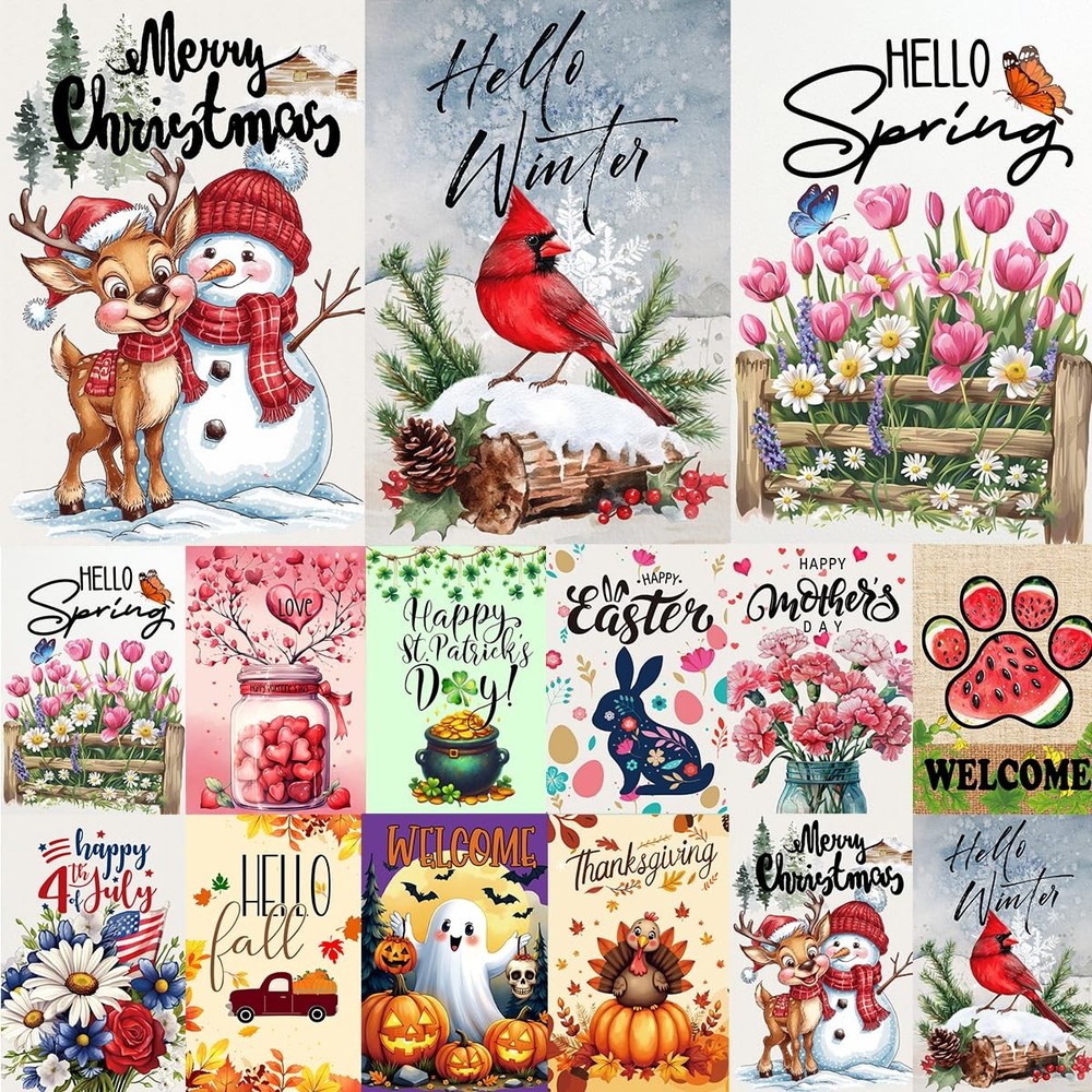 Seasonal Garden Flags Set of 12 Double Sided 12 x 18 Inch, Small Yard Flags f...-image