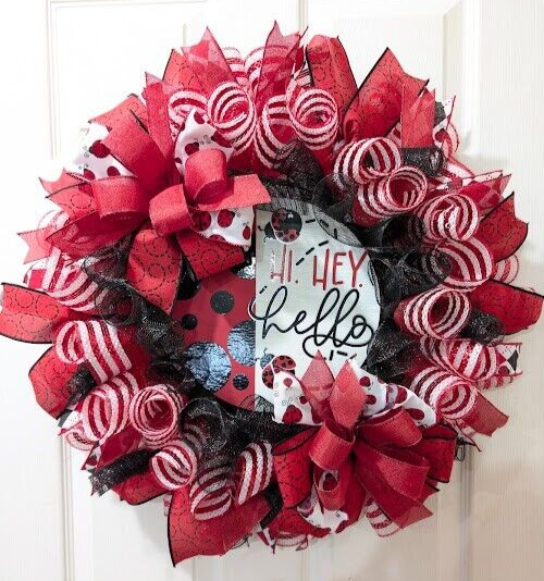 Ladybug Summer Wreath for Front Door Decor - Home Decor Gift
